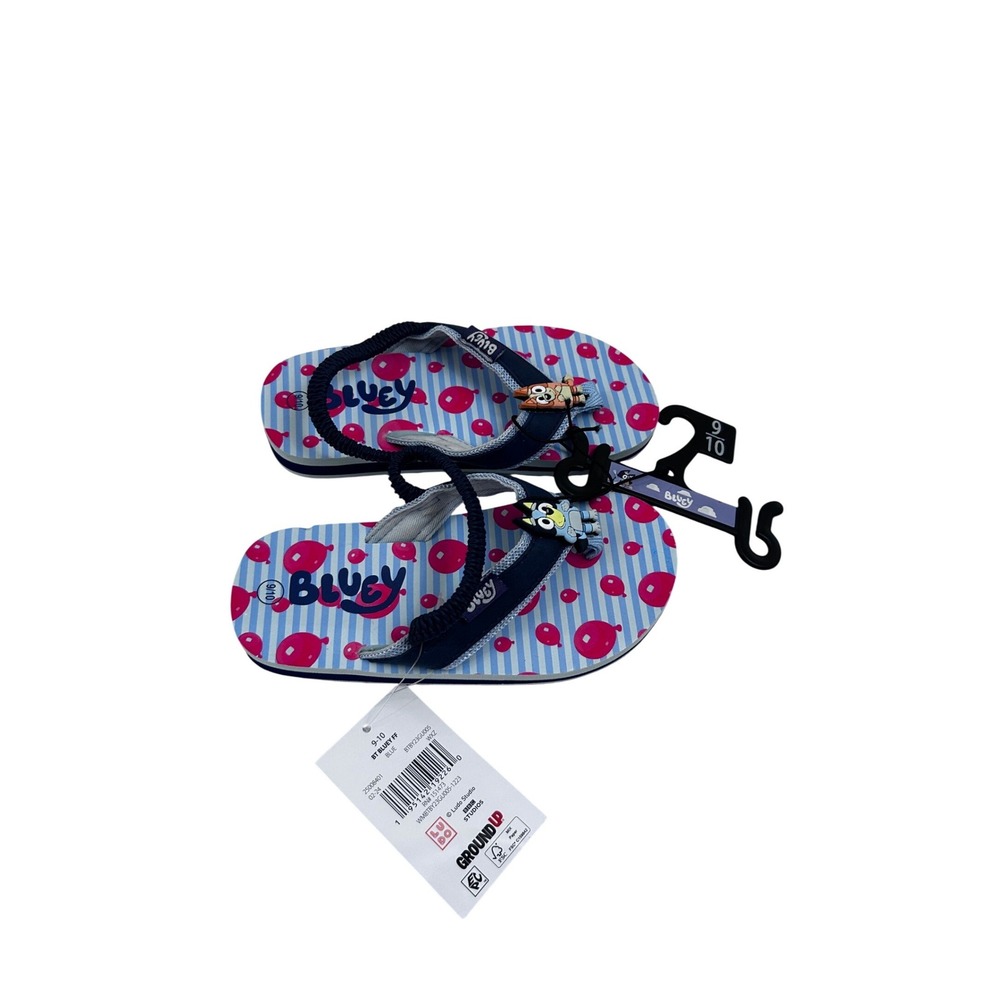 Ground Up Bluey Flip Flops Size 9/10 Blue Striped Balloon Sandals Kids